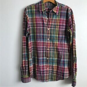 VINCE MENS SHIRT PLAID BUTTON LONG SLEEVE COLLARED RED GREEN SMALL